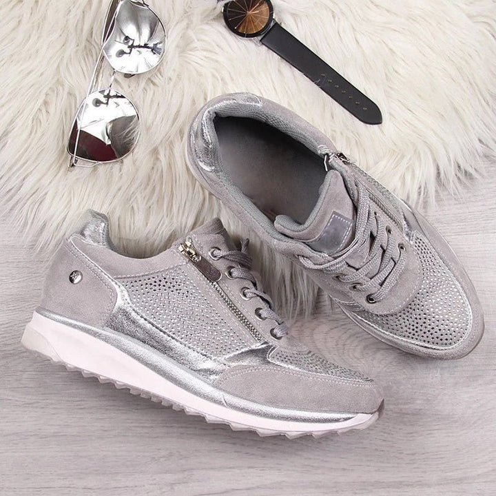 Raina - Lace Up Sneakers With Side Zip Casual Fit - Beige