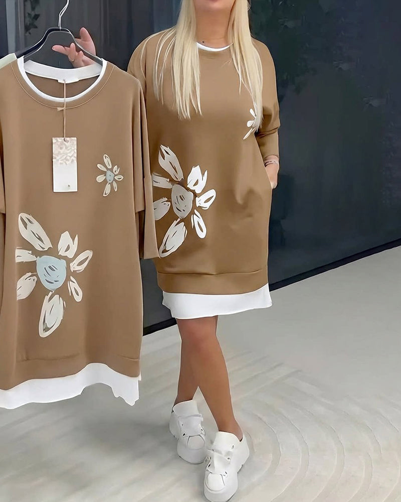 Helia - Soft-Touch Sweatshirt Dress - Khaki