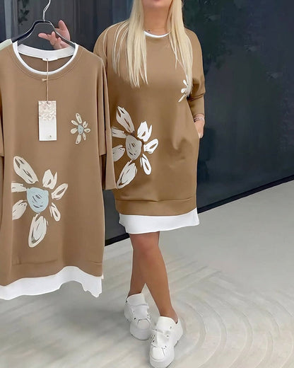 Helia - Soft-Touch Sweatshirt Dress - Khaki