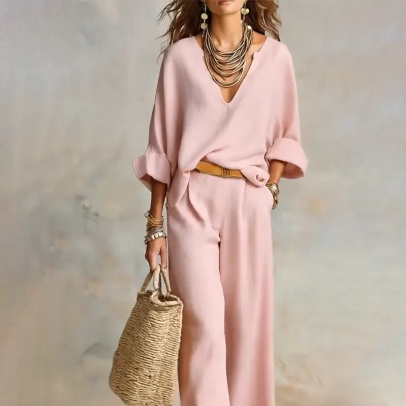 Zinnoria - Breezy Linen Two Piece Set - Pink