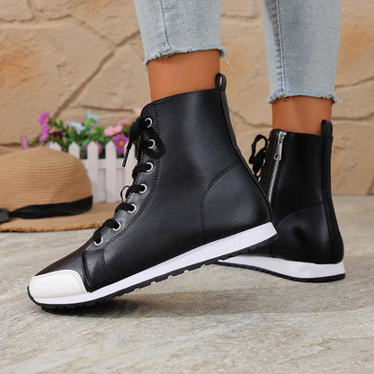 Deloriane - Casual Lace Up Ankle Boots - Black