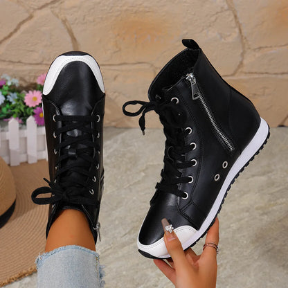 Deloriane - Casual Lace Up Ankle Boots - Black