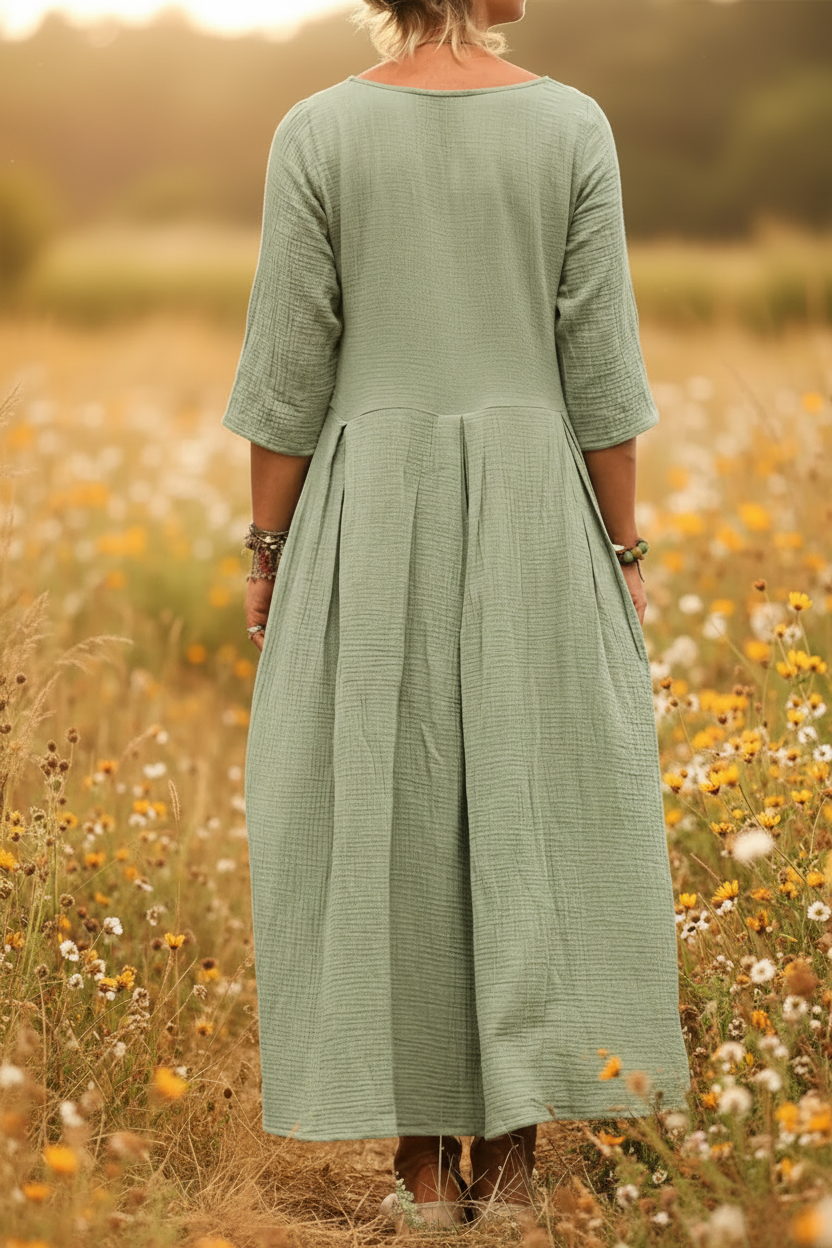 Griselda - Casual Pleated Maxi Dress - Brown
