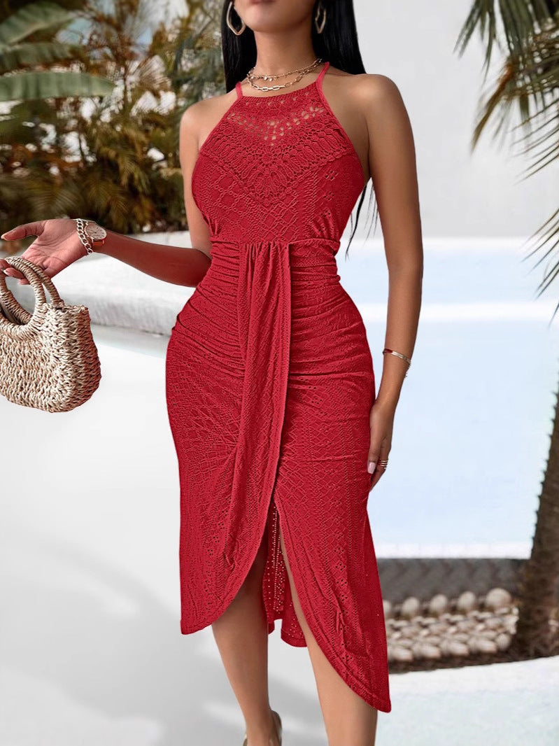 Danica - Halter Neck Lace Dress - Black