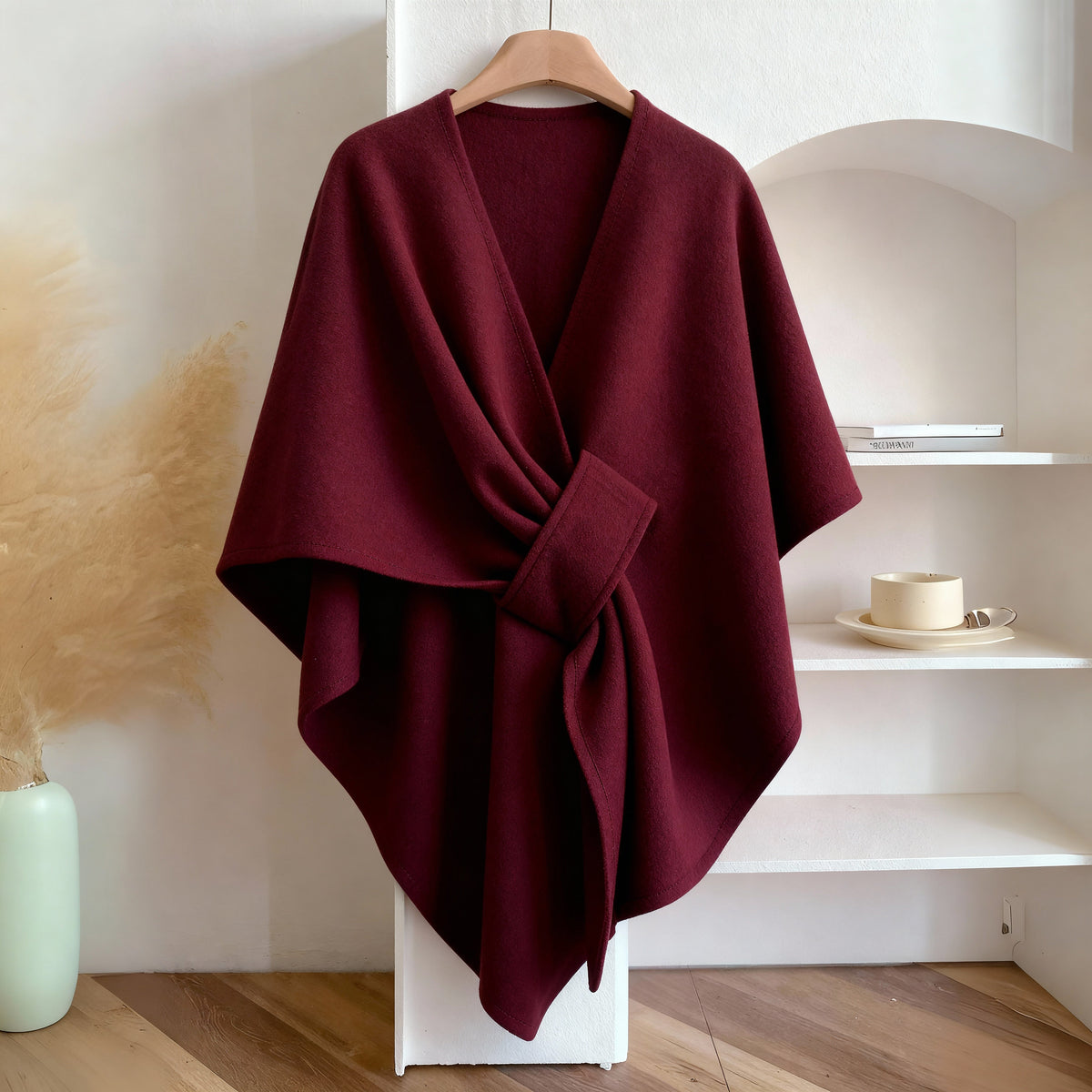 Teysia - Soft-Touch Draped Shawl - Burgundy
