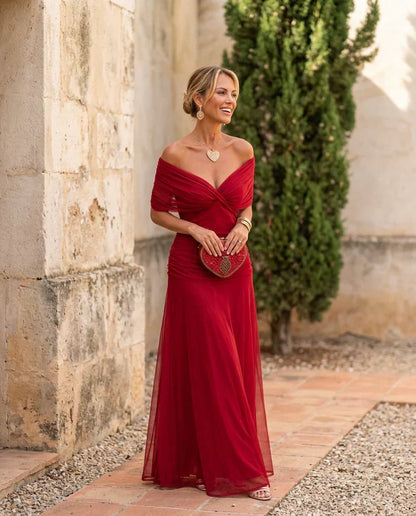 Samantha - Elegant Draped Dress - Green