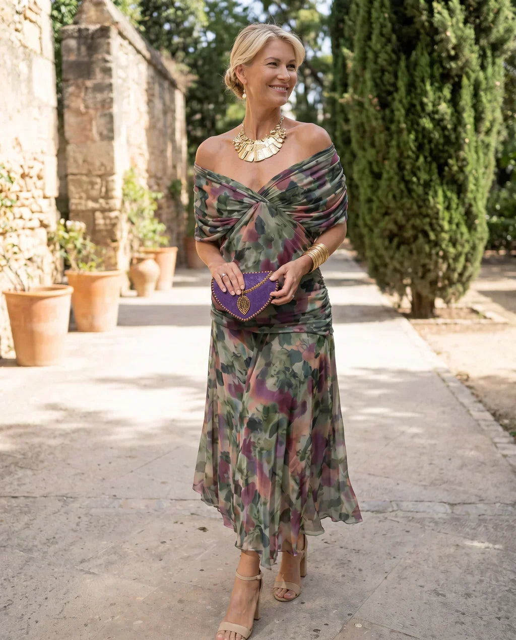 Samantha - Elegant Draped Dress - Green