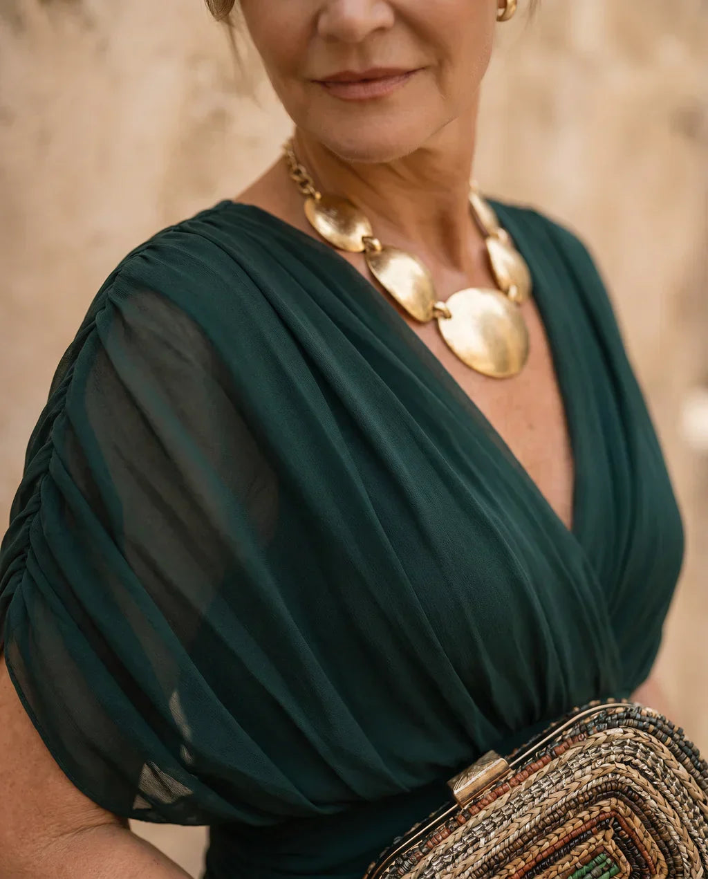 Samantha - Elegant Draped Dress - Brown