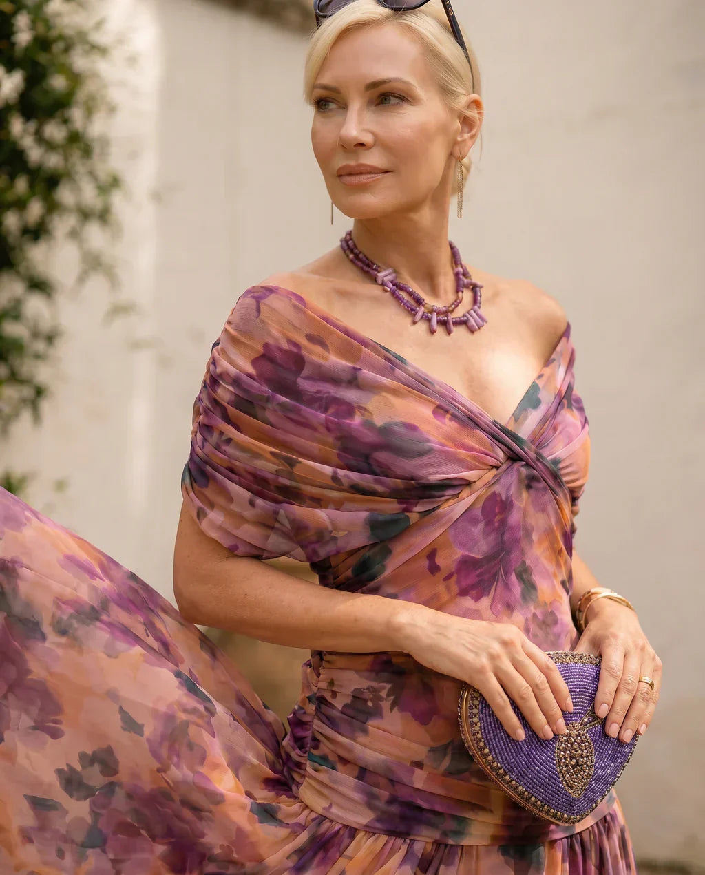 Samantha - Elegant Draped Dress - Brown