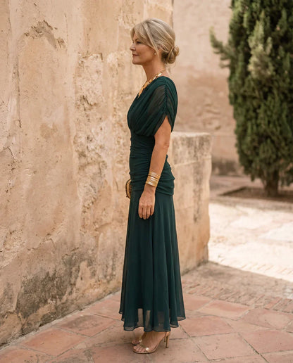 Samantha - Elegant Draped Dress - Brown