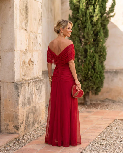 Samantha - Elegant Draped Dress - Brown