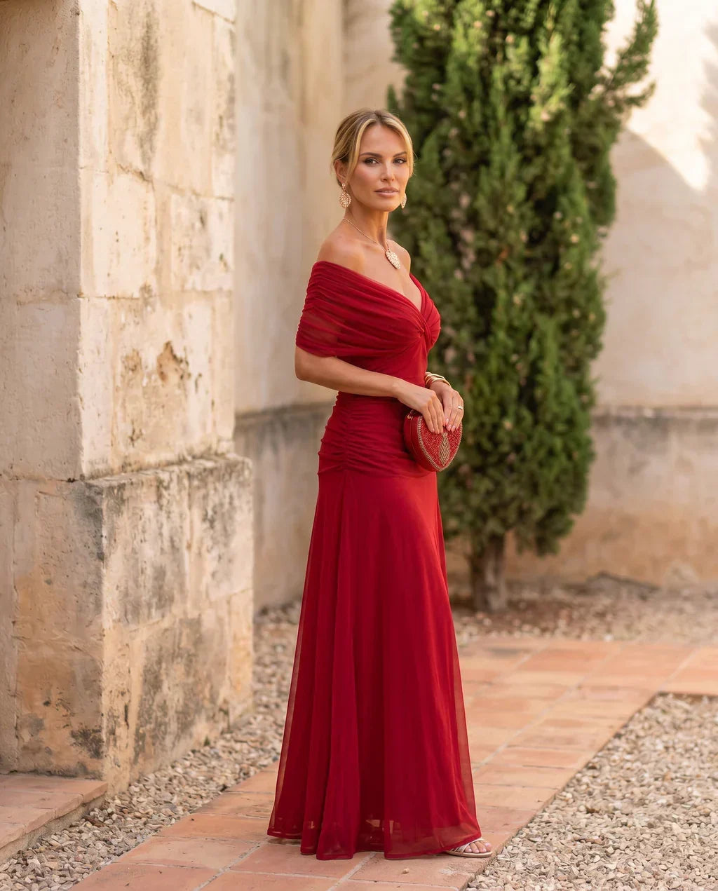 Samantha - Elegant Draped Dress - Brown