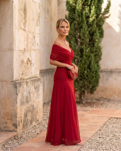 Samantha - Elegant Draped Dress - Brown