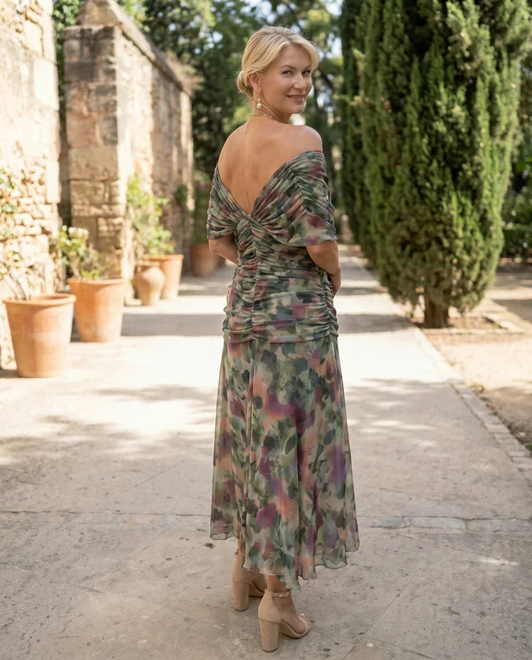 Samantha - Elegant Draped Dress - Purple