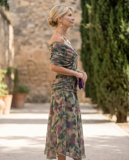Samantha - Elegant Draped Dress - Purple