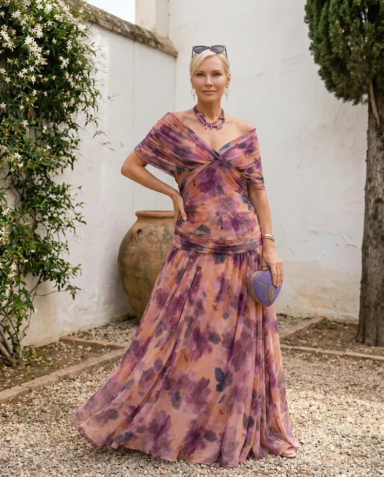Samantha - Elegant Draped Dress - Purple