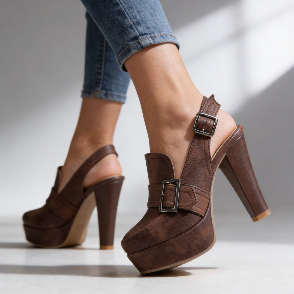 Aderynne - Cushioned Platform Heels - Brown