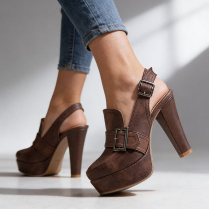 Aderynne - Cushioned Platform Heels - Brown