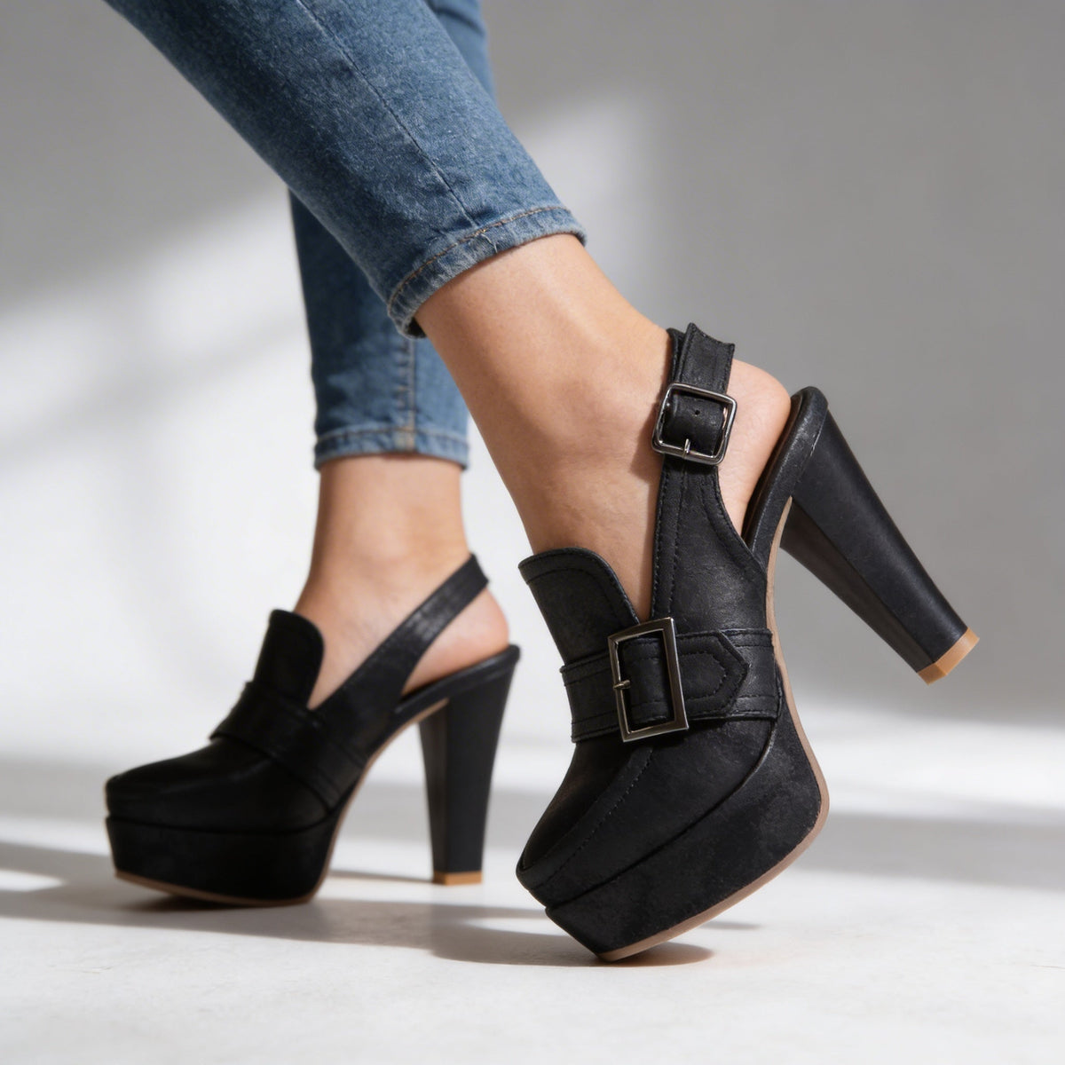 Aderynne - Cushioned Platform Heels - Brown