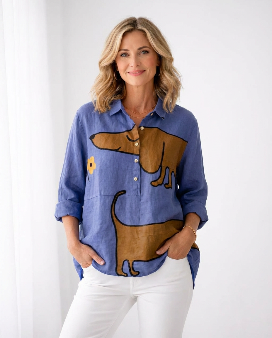 Kenzie - Soft-Touch Dog-Print Top - Style 1
