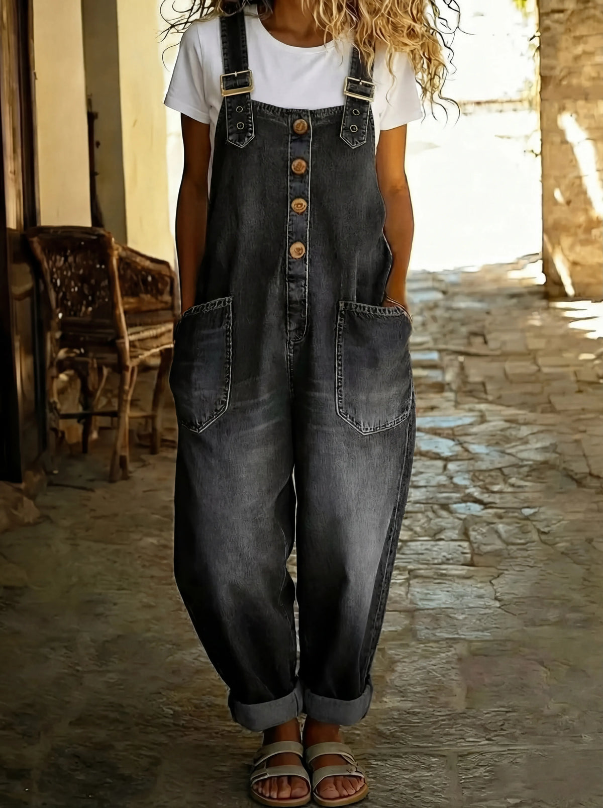 Elinrae - Soft-Touch Wide-Leg Jumpsuit - Denim