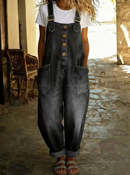 Elinrae - Soft-Touch Wide-Leg Jumpsuit - Denim