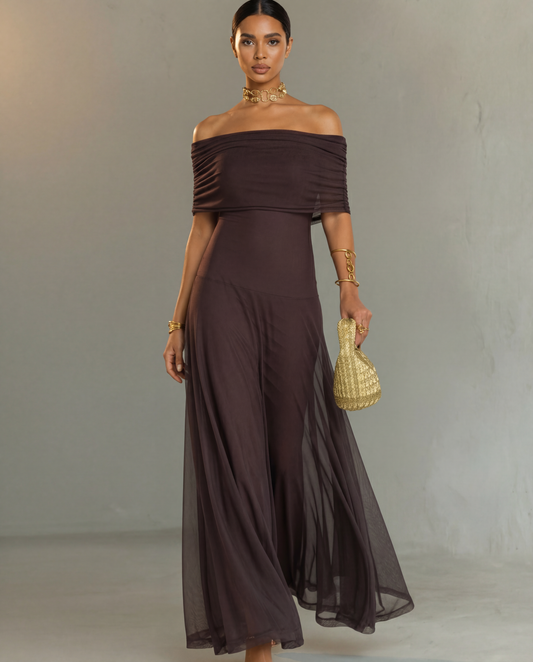 Zailyre - Soft-Touch Off-Shoulder Dress - Brown