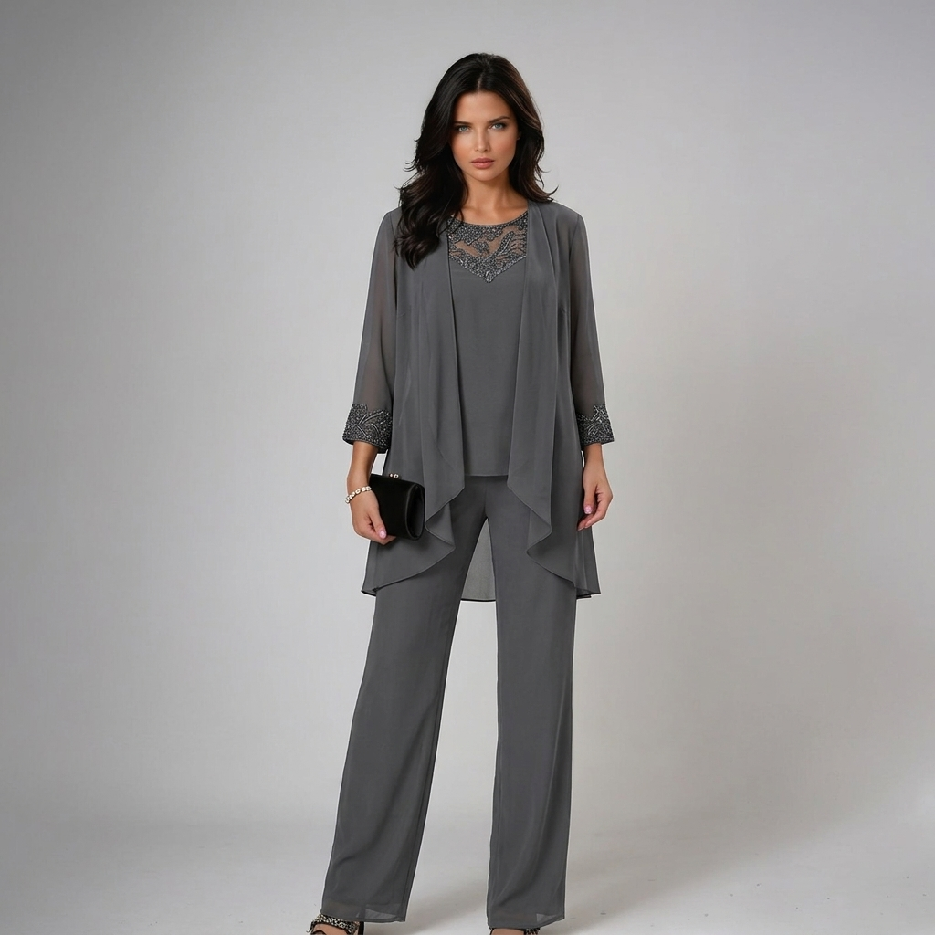 Bronte - Soft-Touch Three-Piece Pantsuit Set - Blue