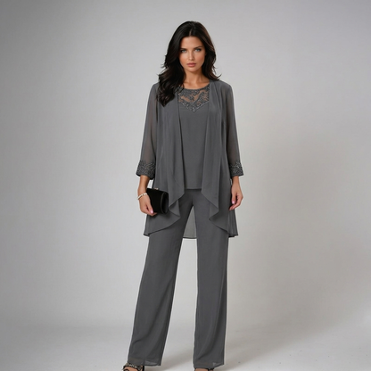 Bronte - Soft-Touch Three-Piece Pantsuit Set - Blue
