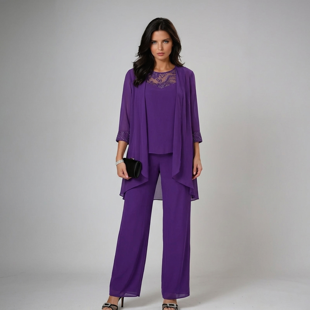 Bronte - Soft-Touch Three-Piece Pantsuit Set - Blue