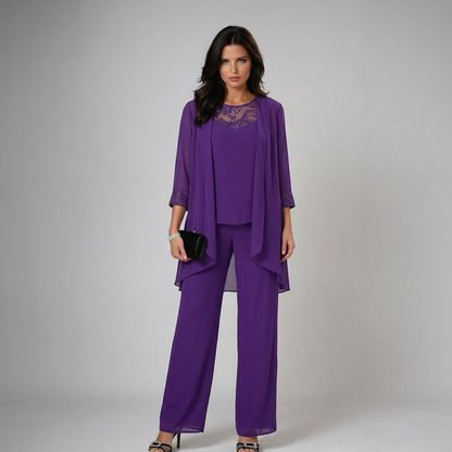 Bronte - Soft-Touch Three-Piece Pantsuit Set - Blue