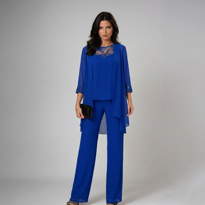 Bronte - Soft-Touch Three-Piece Pantsuit Set - Blue