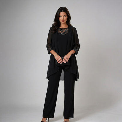 Bronte - Soft-Touch Three-Piece Pantsuit Set - Gray
