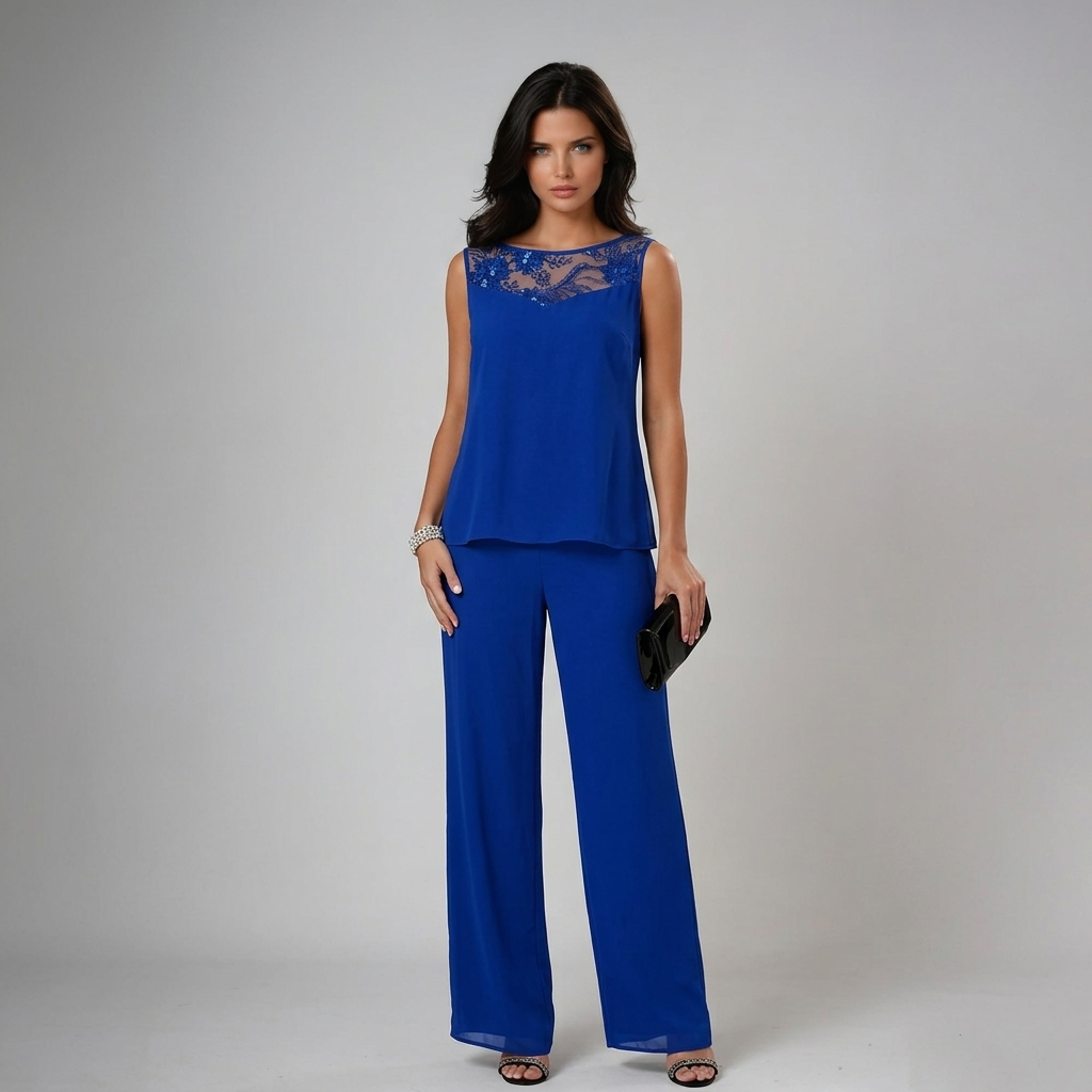 Bronte - Soft-Touch Three-Piece Pantsuit Set - Blue