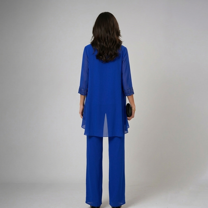 Bronte - Soft-Touch Three-Piece Pantsuit Set - Blue
