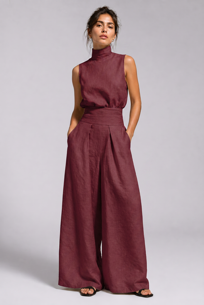 Goldie - Lightweight Linen Two-Piece Set - Khaki