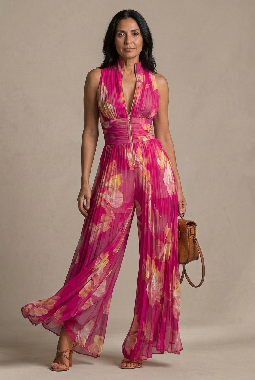 Odessa - Soft-Touch Wide-Leg Jumpsuit - Fuchsia