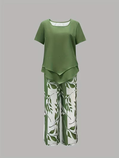 Samirae - Breezy Leaf-Print Two-Piece Set - Green