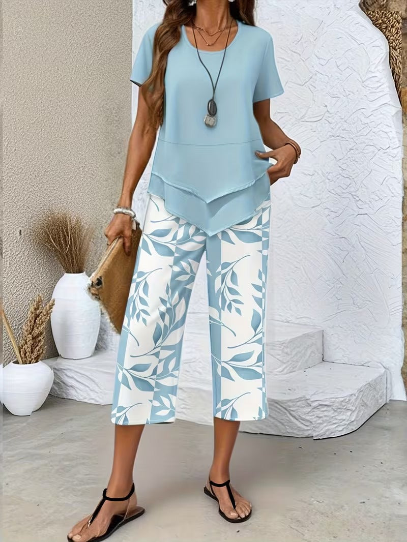 Samirae - Breezy Leaf-Print Two-Piece Set - Green