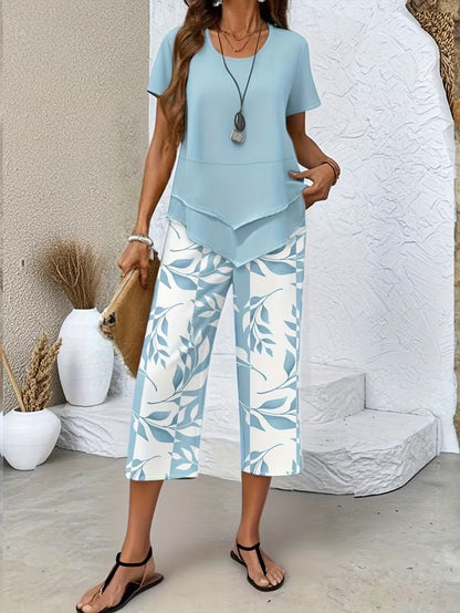 Samirae - Breezy Leaf-Print Two-Piece Set - Green