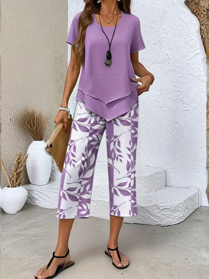 Samirae - Breezy Leaf-Print Two-Piece Set - Green