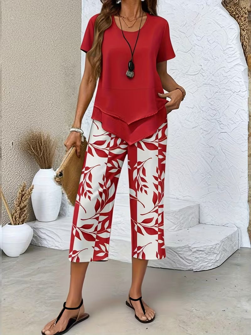 Samirae - Breezy Leaf-Print Two-Piece Set - Green