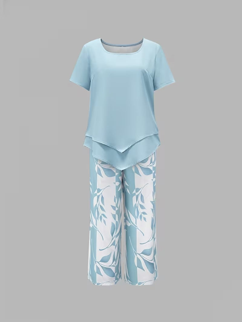 Samirae - Breezy Leaf-Print Two-Piece Set - Purple