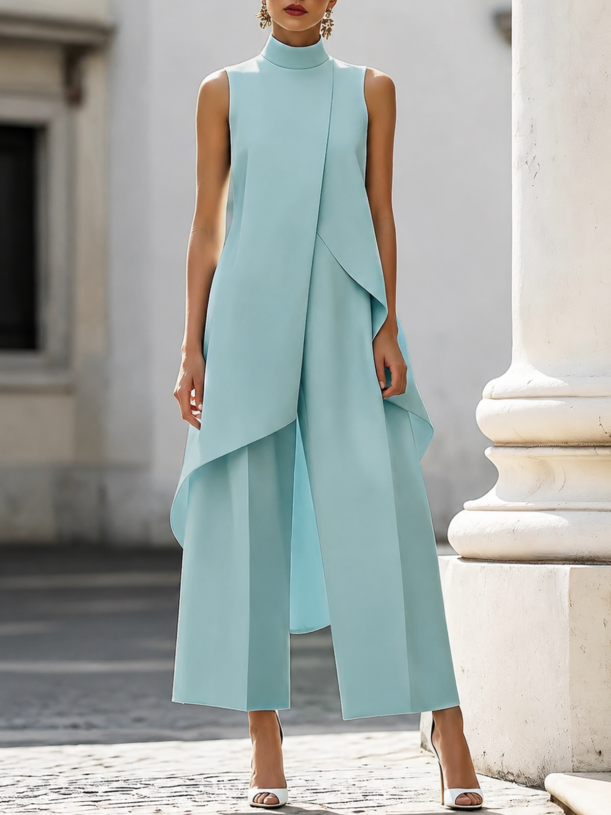 Carina - Structured Wide-Leg Trouser Set - White