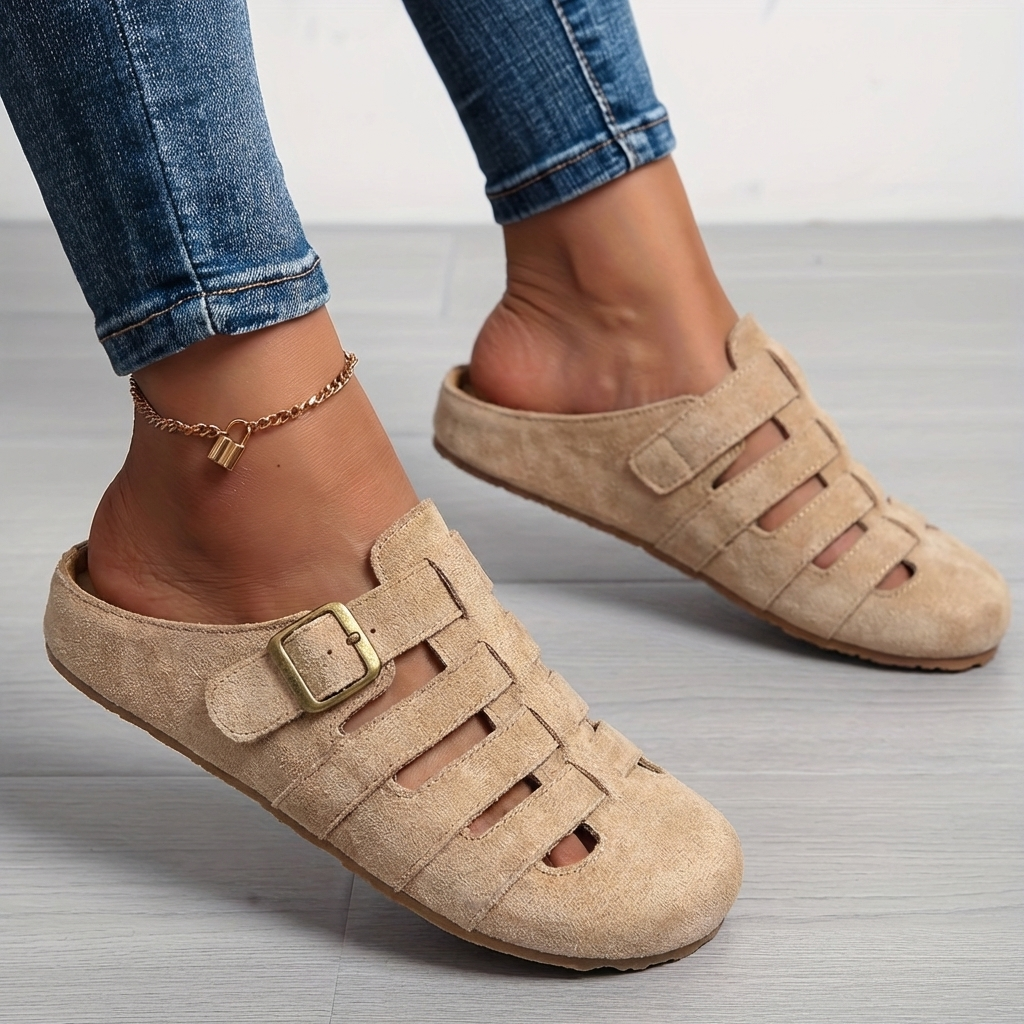 Elarae - Supportive Slip-On Mule Sandals - Khaki