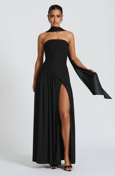 Rynellea - Elegant Strapless Evening Dress - Black
