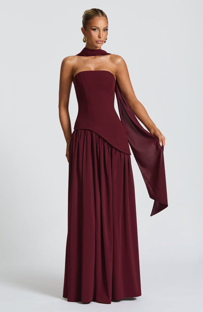 Rynellea - Elegant Strapless Evening Dress - Burgundy