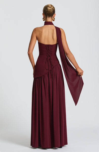 Rynellea - Elegant Strapless Evening Dress - Burgundy