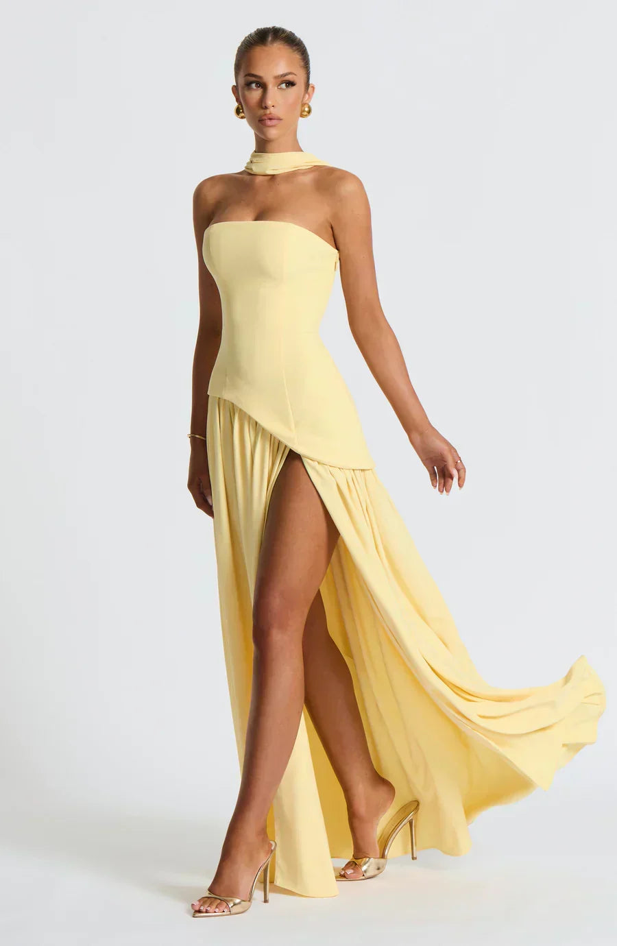 Rynellea - Elegant Strapless Evening Dress - Lemon