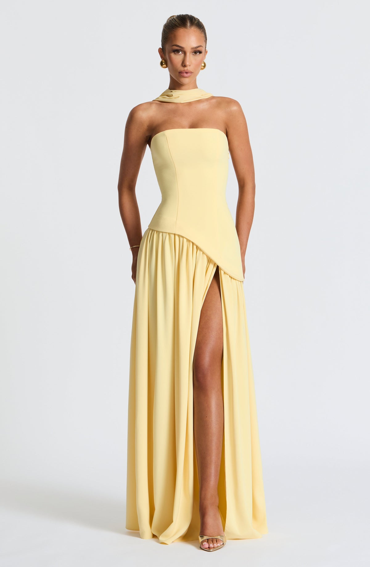 Rynellea - Elegant Strapless Evening Dress - Lemon